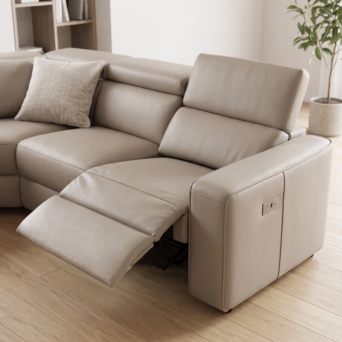 Chicago full-grain leather modular reclining sofa with electric recliners and centre console for a Sydney home
