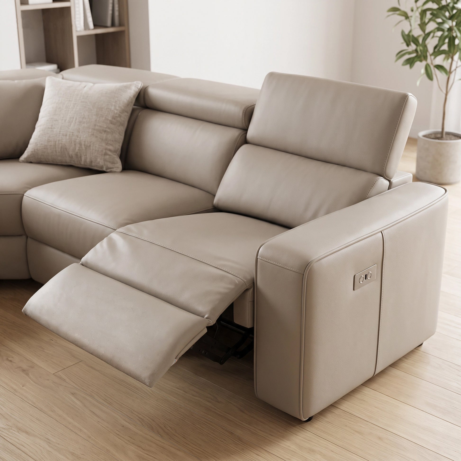Chicago full-grain leather modular reclining sofa with electric recliners and centre console for a Sydney home