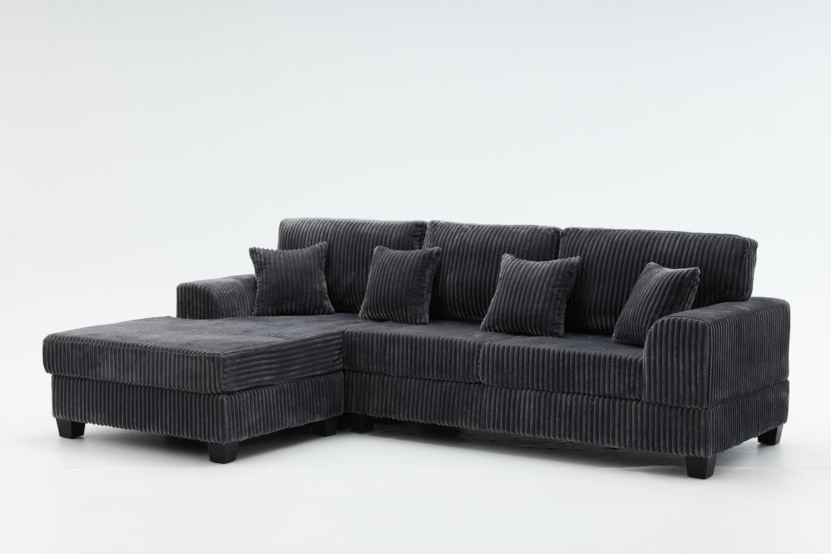 Corduroy Sofa with chaise in Dark Grey