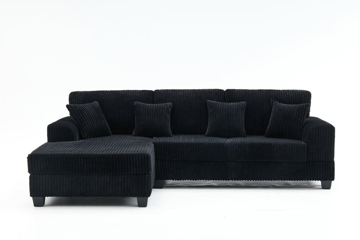Corduroy Sofa with chaise in Black