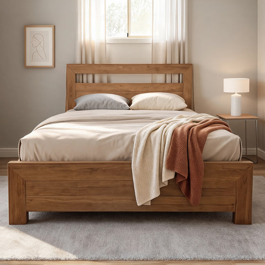 Frank pine timber bed frame with natural wood finish