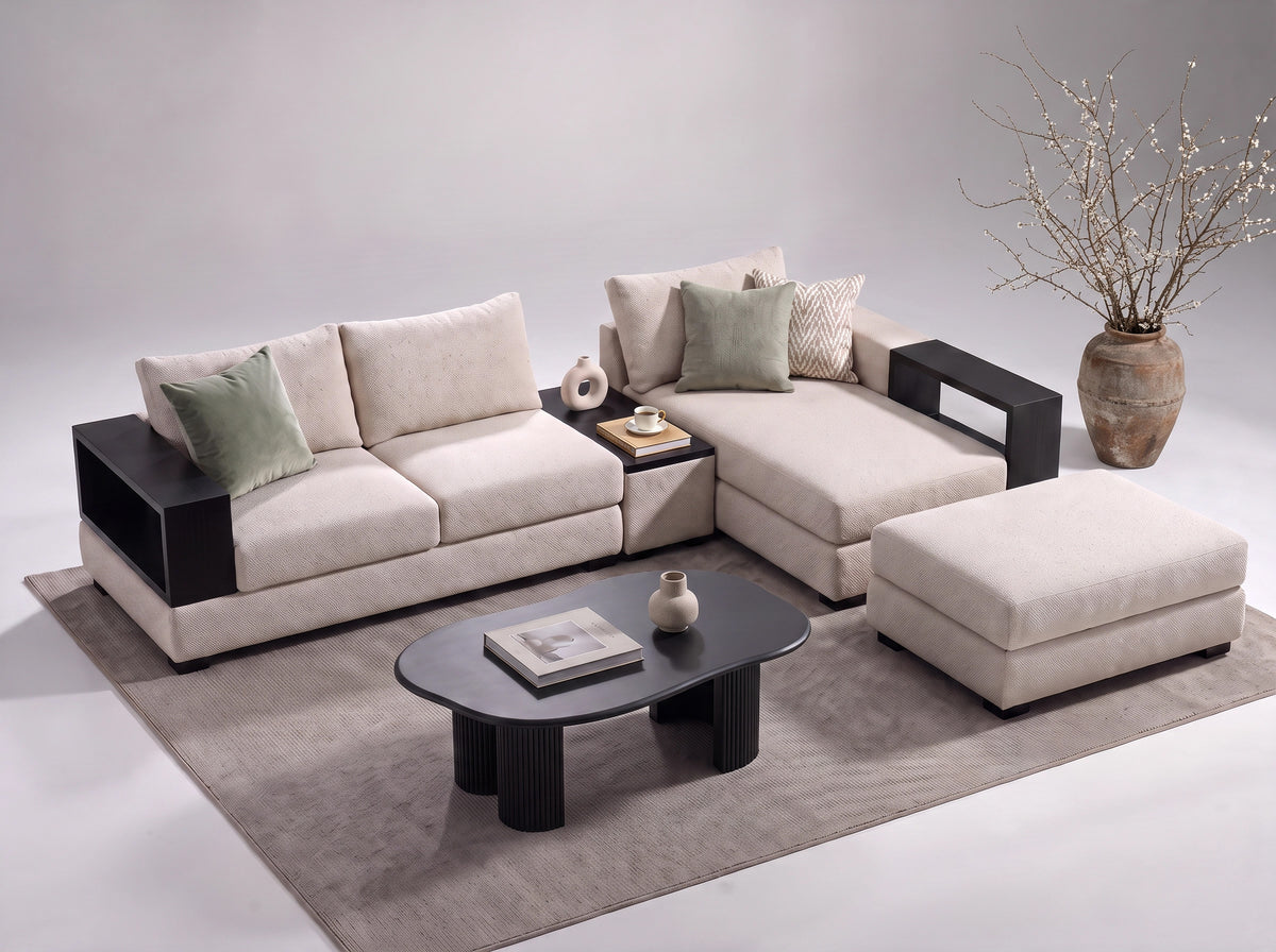 Lotus luxury custom modular sofa with chaise and ottoman