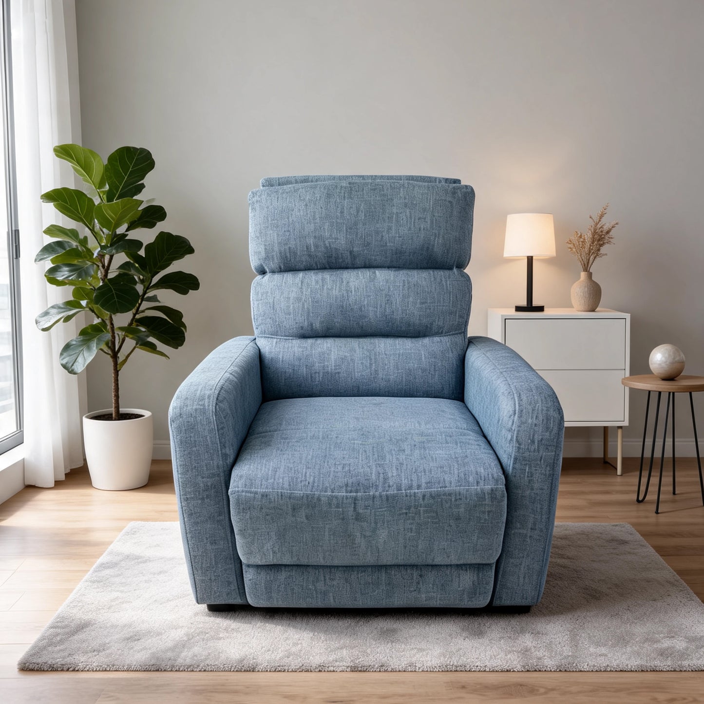 Manual Fabric Recliner Chair with High Back and Footrest