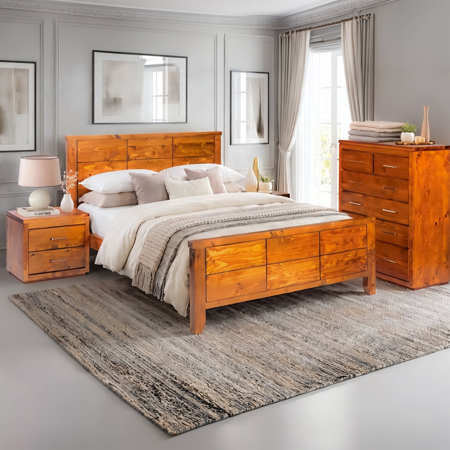 Nooture pine timber bed available in three colours