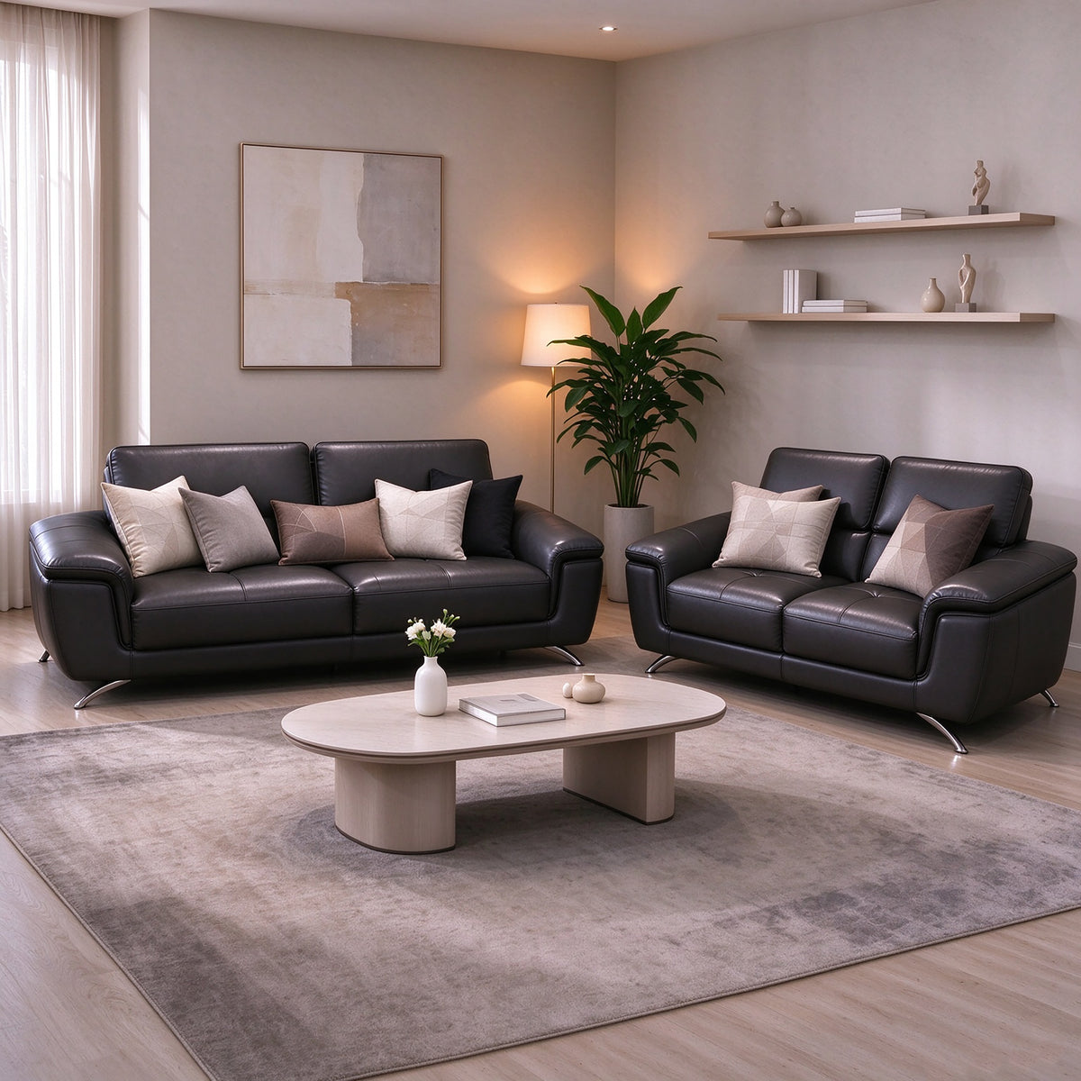 Victor Leather Lounge Suite 3 and 2 Seater in genuine leather