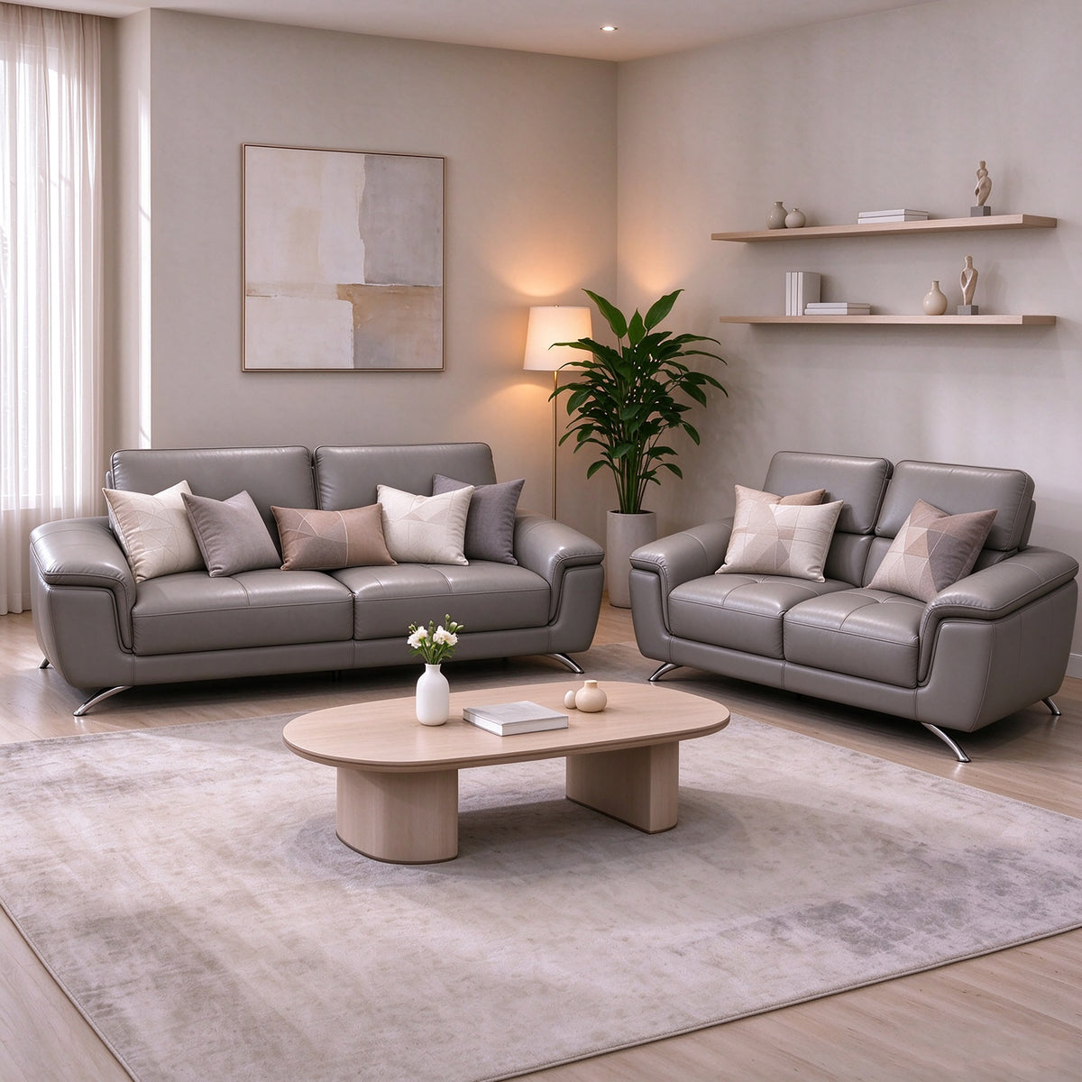 Victor Leather Lounge Suite 3 and 2 Seater in genuine leather