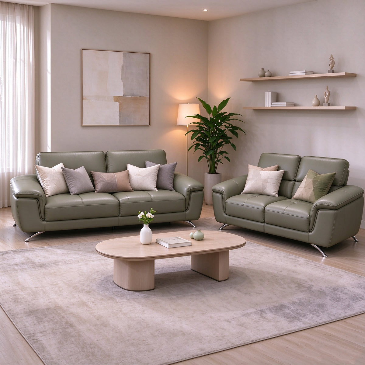 Victor Leather Lounge Suite 3 and 2 Seater in genuine leather