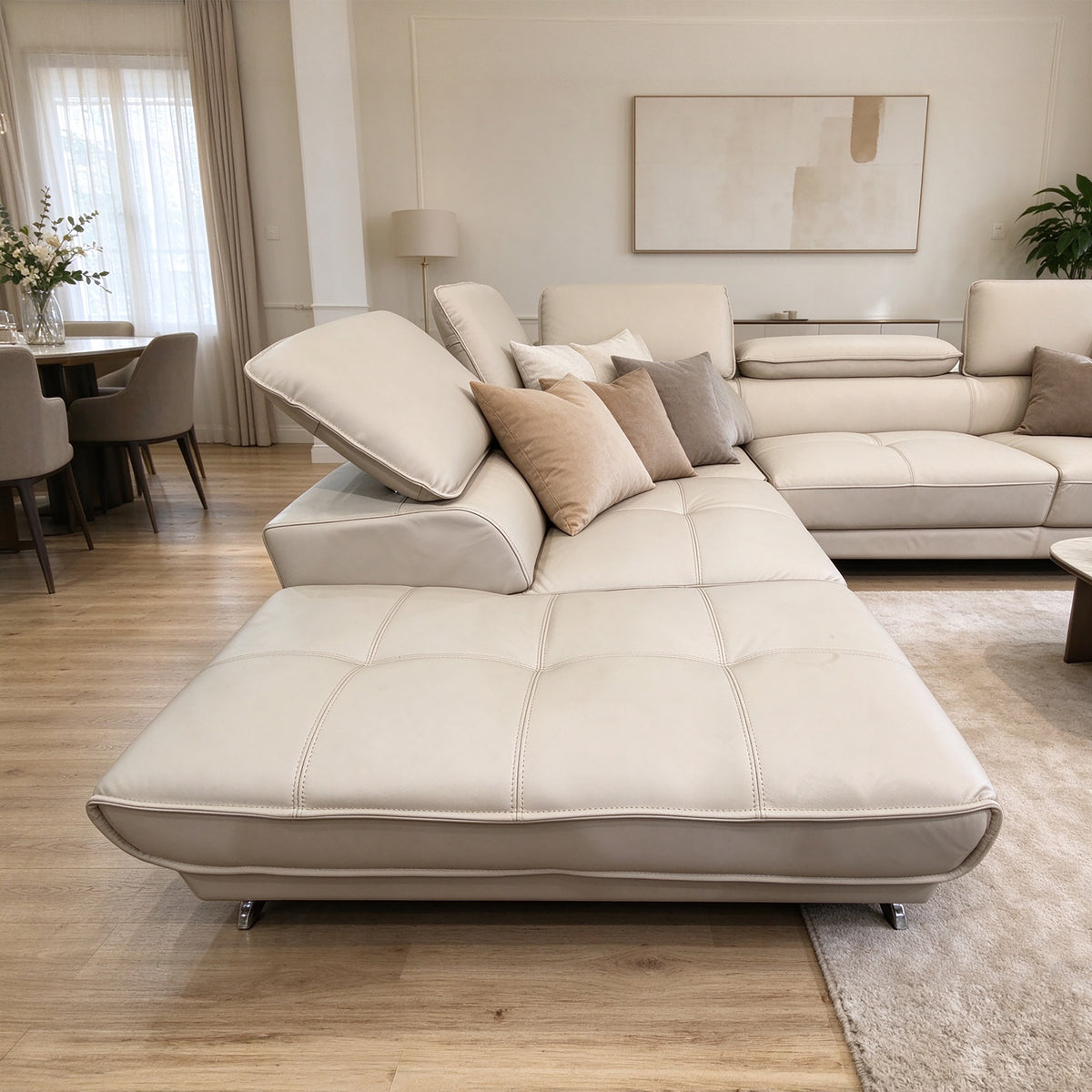 Victor Leather Sofa with adjustable headrests & chaise