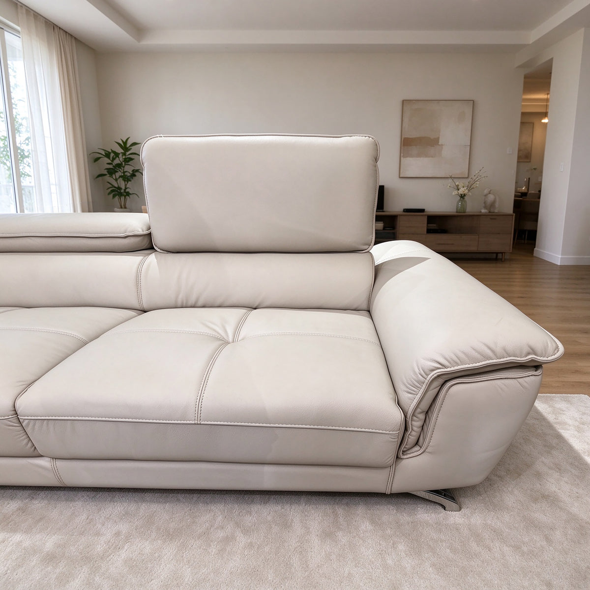 Victor 3 Seater Leather Sofa with adjustable headrests