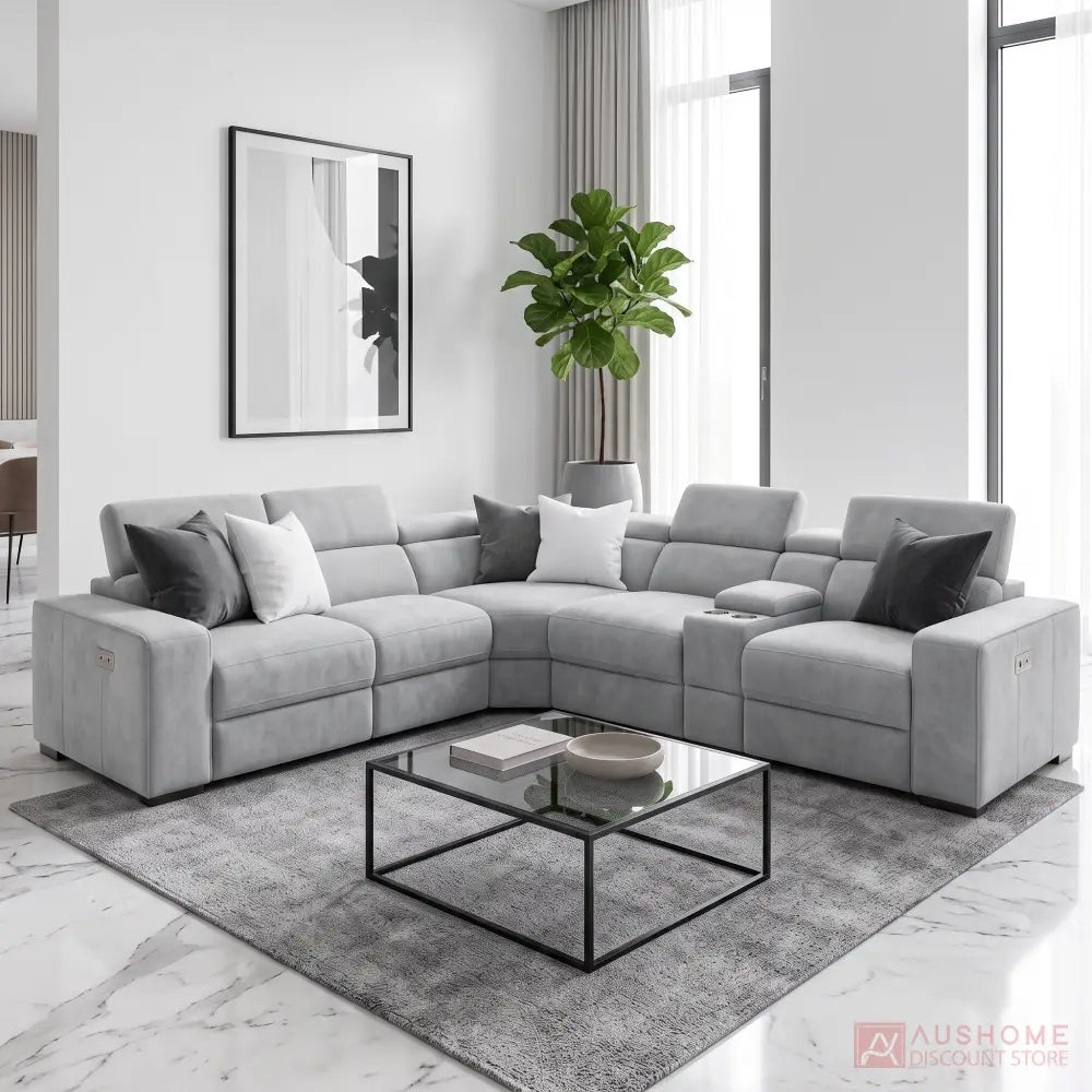 Chicago Fabric Modular Reclining Sofa - Light Grey