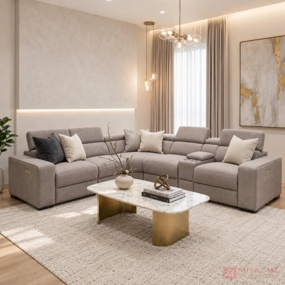 Chicago 5 seat fabric modular reclining sofa in Maxtrytex functional fabric