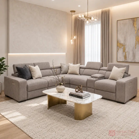 Chicago 5 seat fabric modular reclining sofa in Maxtrytex functional fabric