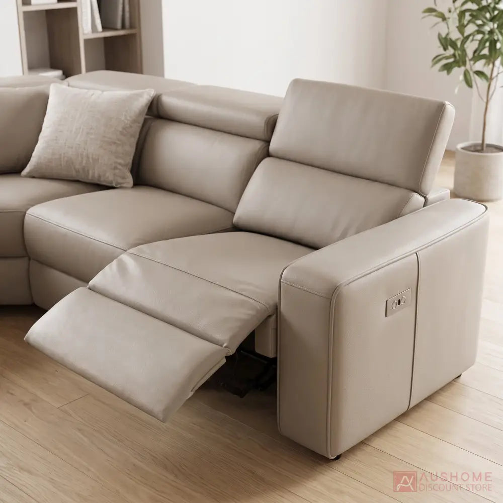 Chicago full-grain leather modular reclining sofa with electric recliners and centre console for a Sydney home