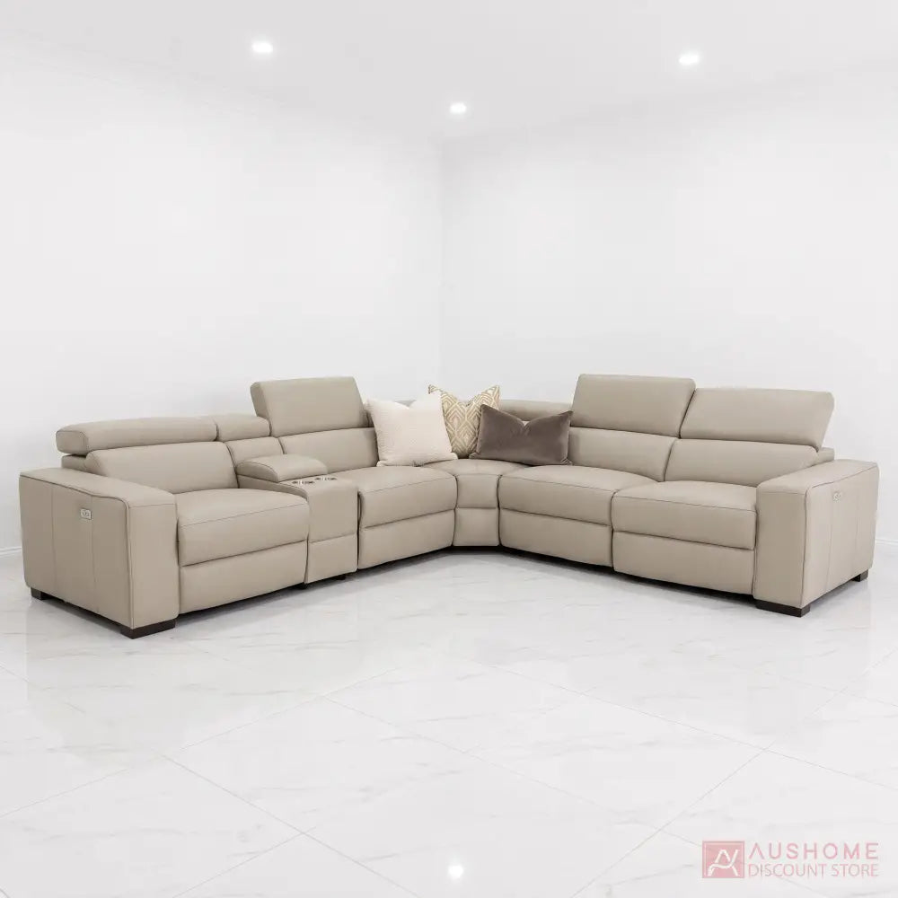 Chicago full-grain leather modular reclining sofa with electric recliners and centre console for a Sydney home