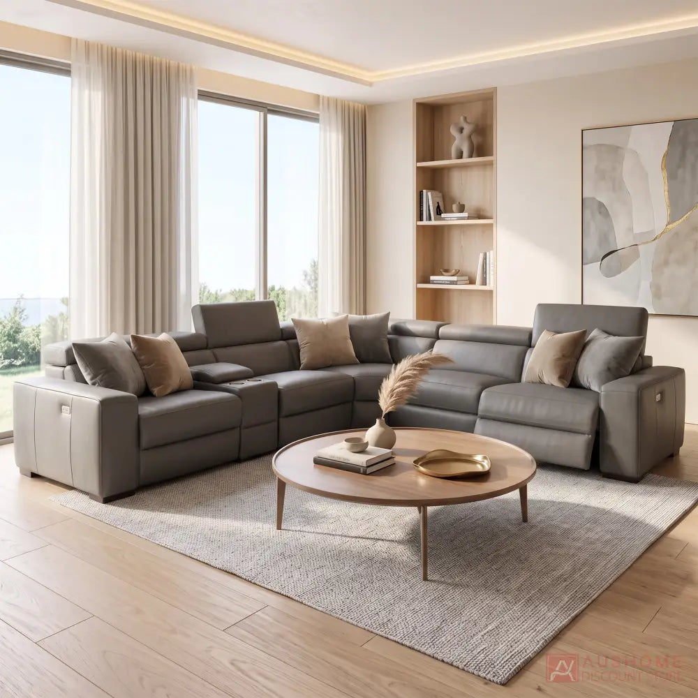 Chicago Leather Modular Reclining Sofa - Grey