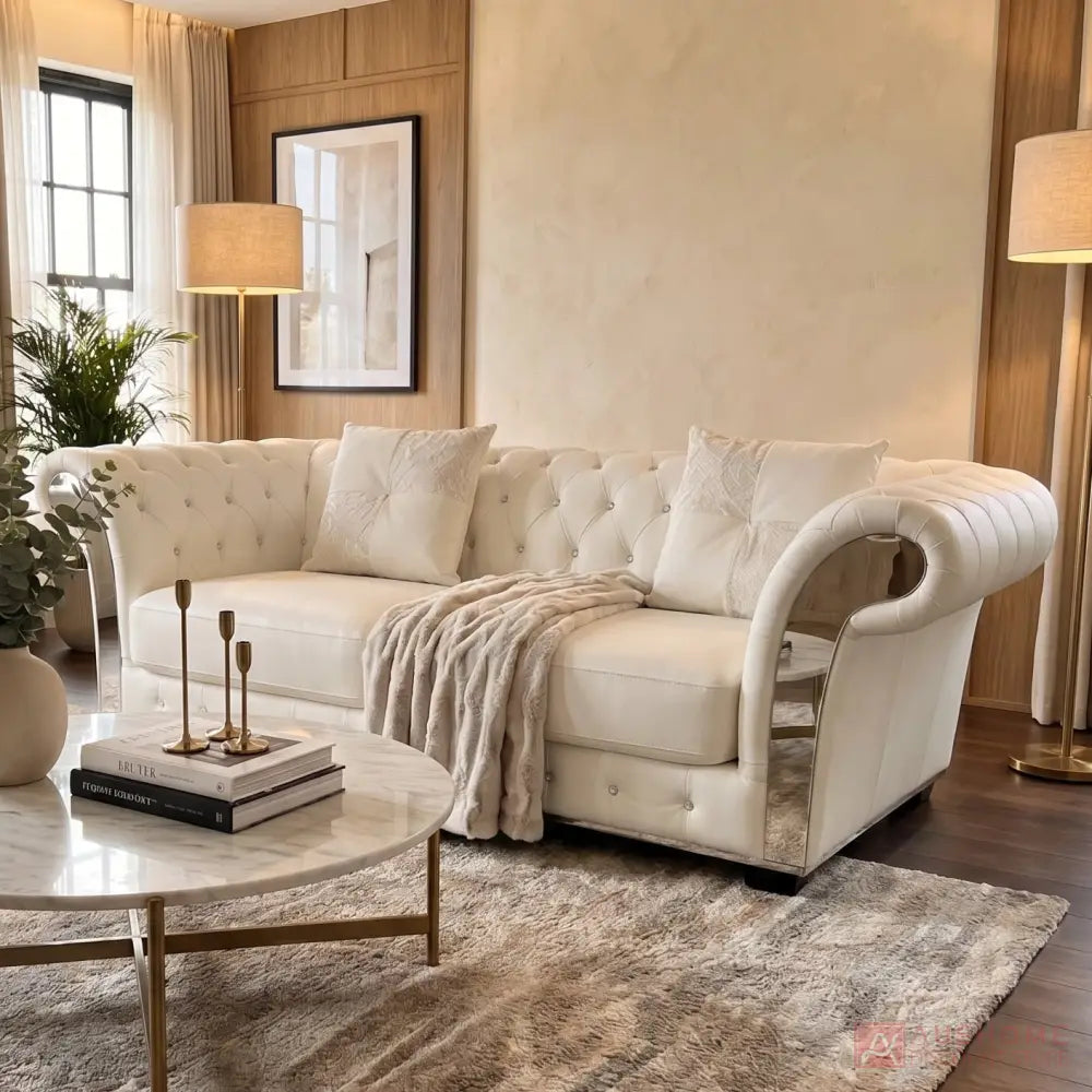 White Modern leather two-seater sofa