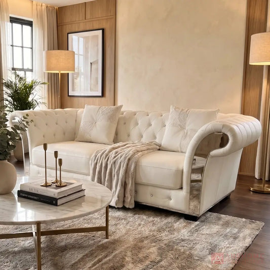White Modern leather two-seater sofa