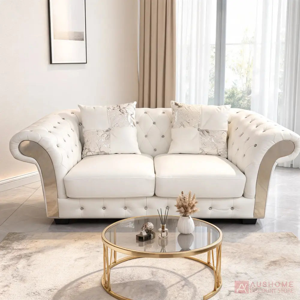 White Modern leather two-seater sofa