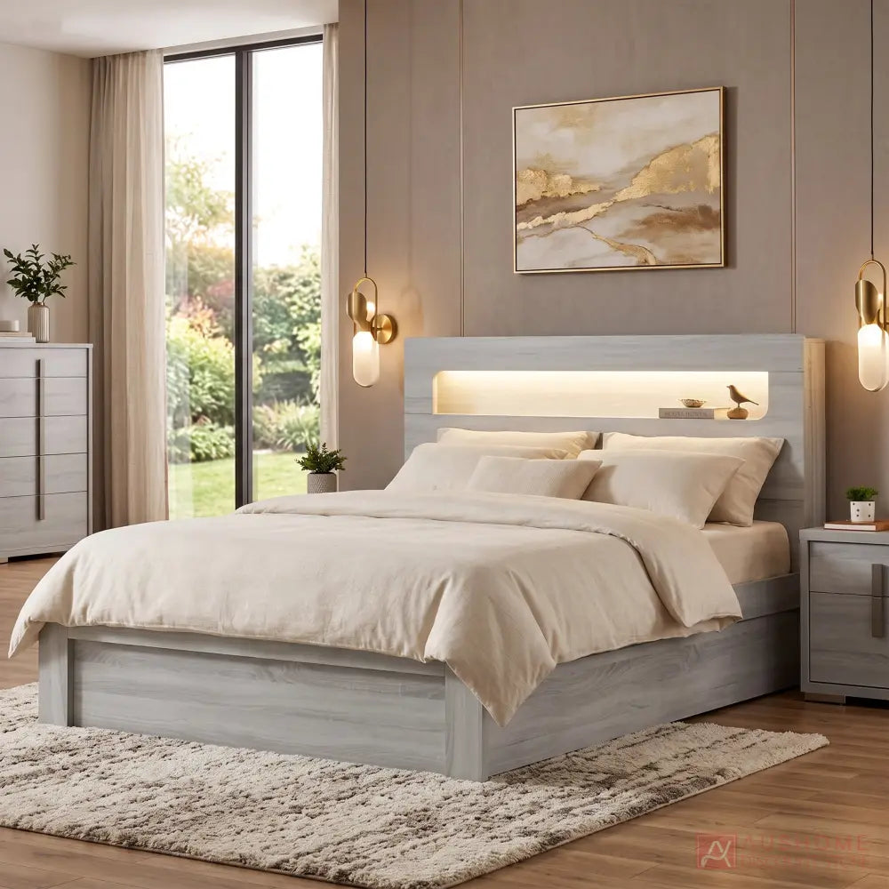 Prada upholstered storage bed with LED lighting and USB charger