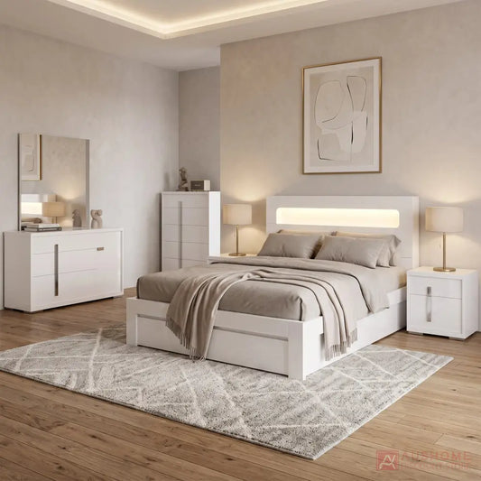 Prada gas lift storage bed with LED headboard and USB charging