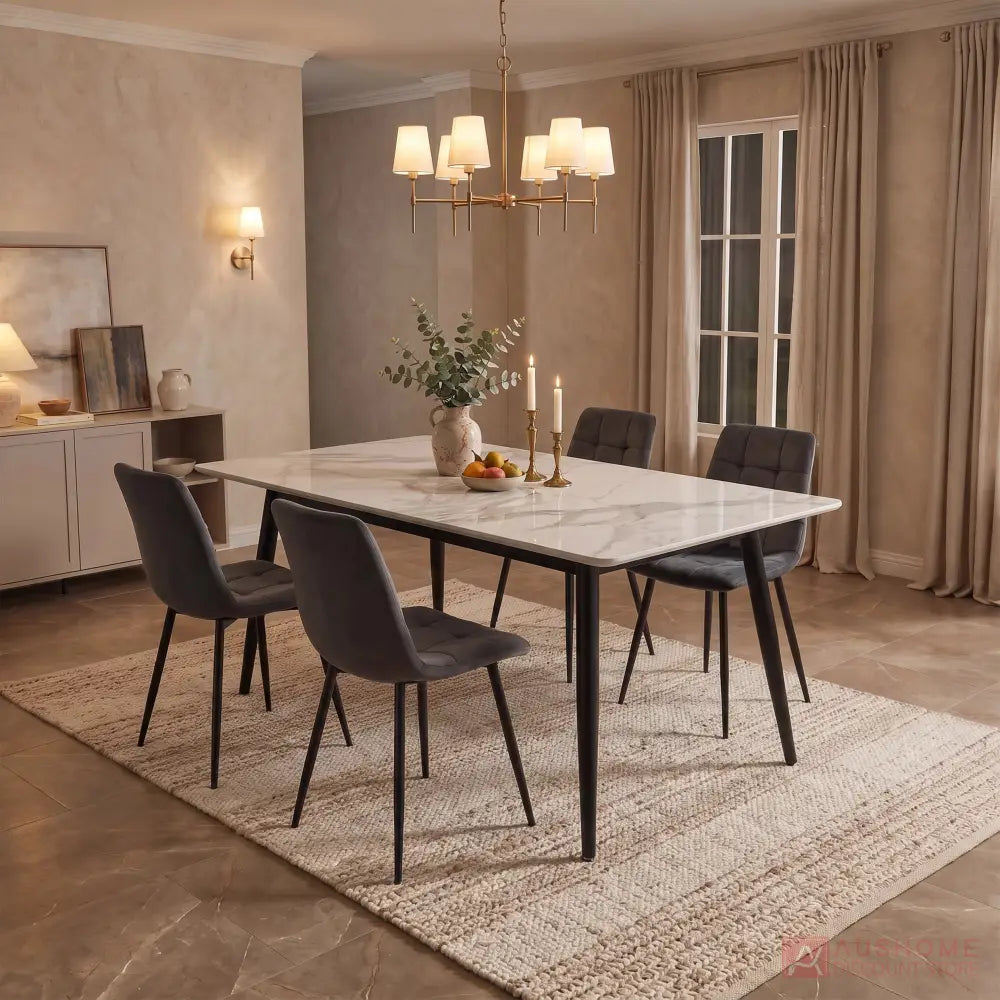 Super 95 dining table set with white - ceramic tabletop and six Fiore dining chairs