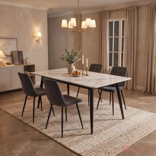 Super 95 dining table set with white - ceramic tabletop and six Fiore dining chairs