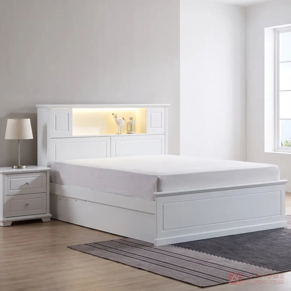Volin modern upholstered storage bed with LED headboard